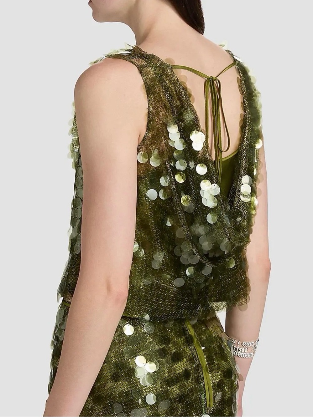 Cinq à sept Olive Sequin Cowl-Back top NWT